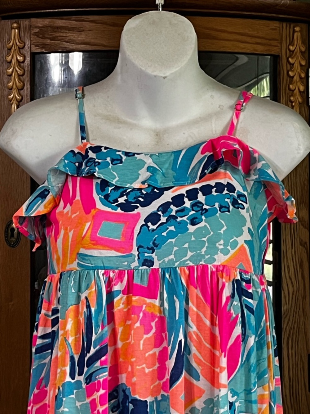 Girls Lilly Pulitzer Pineapple Ruffle Long Maxi Summer Dress XL 12-14 - Picture 3 of 8